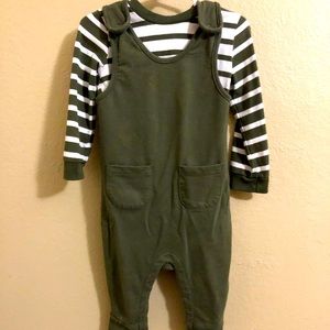 Overall and long sleeved shirt set.